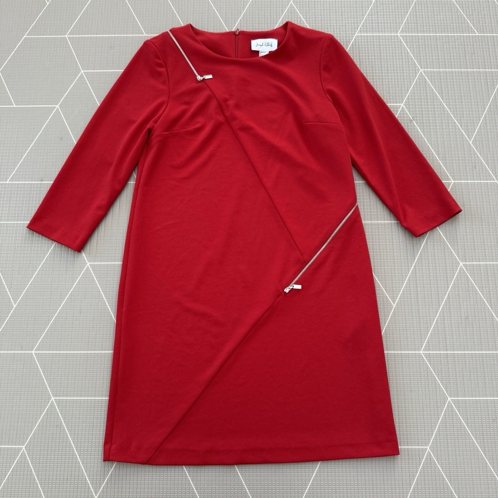 Joseph Ribkoff Zipper Dress in Lipstick Red 6 Crepe Straight‎ Cocktail Holiday